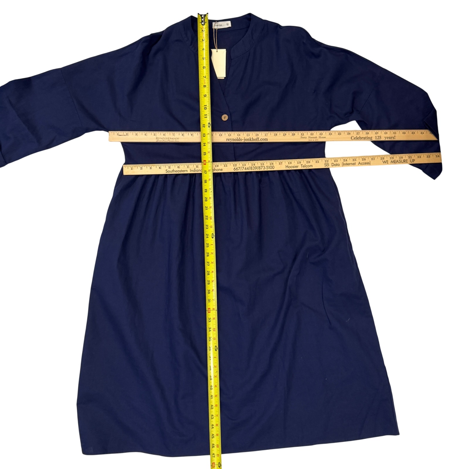 Grae Cove Navy Blue Linen Cotton Empire Waist Midi Dress Womens Xl Nwt — image 5 of 8